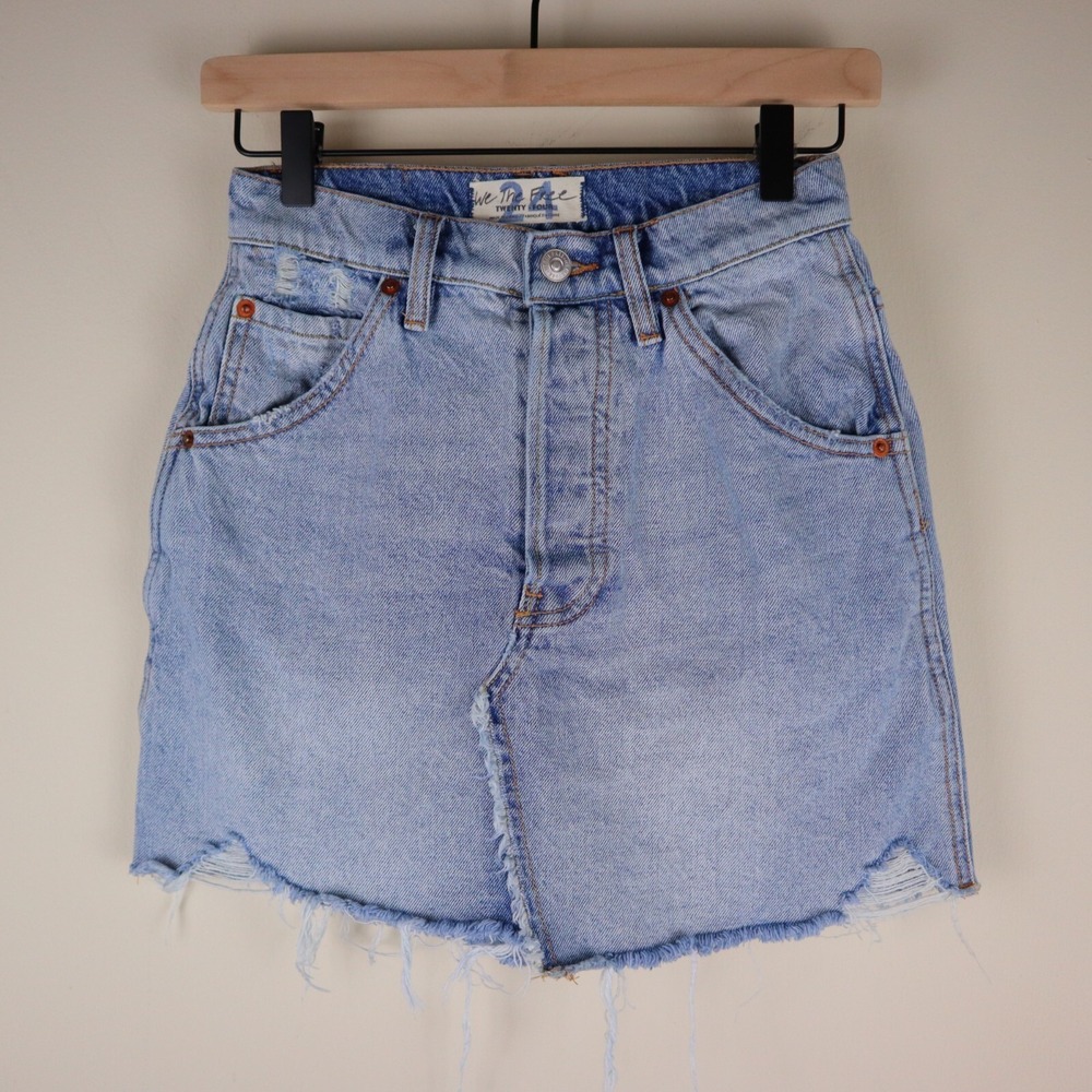 We The Free Brea Cutoff Distressed Denim Mini Skirt Size 24 Waist 12" Length 15" - Picture 1 of 16